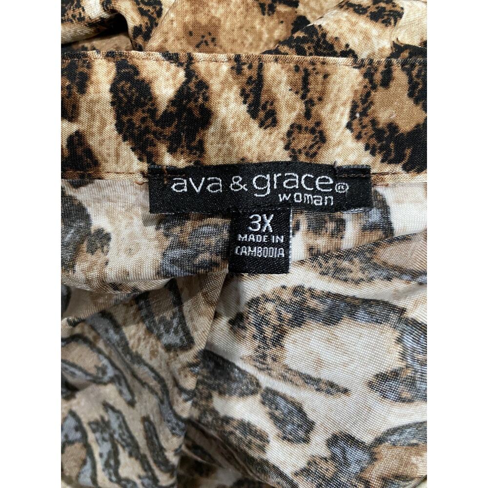 Ava & Grace Womens 3X Leopard Print Tunic Top Roll Tab Sleeve Stretch! - Picture 6 of 13